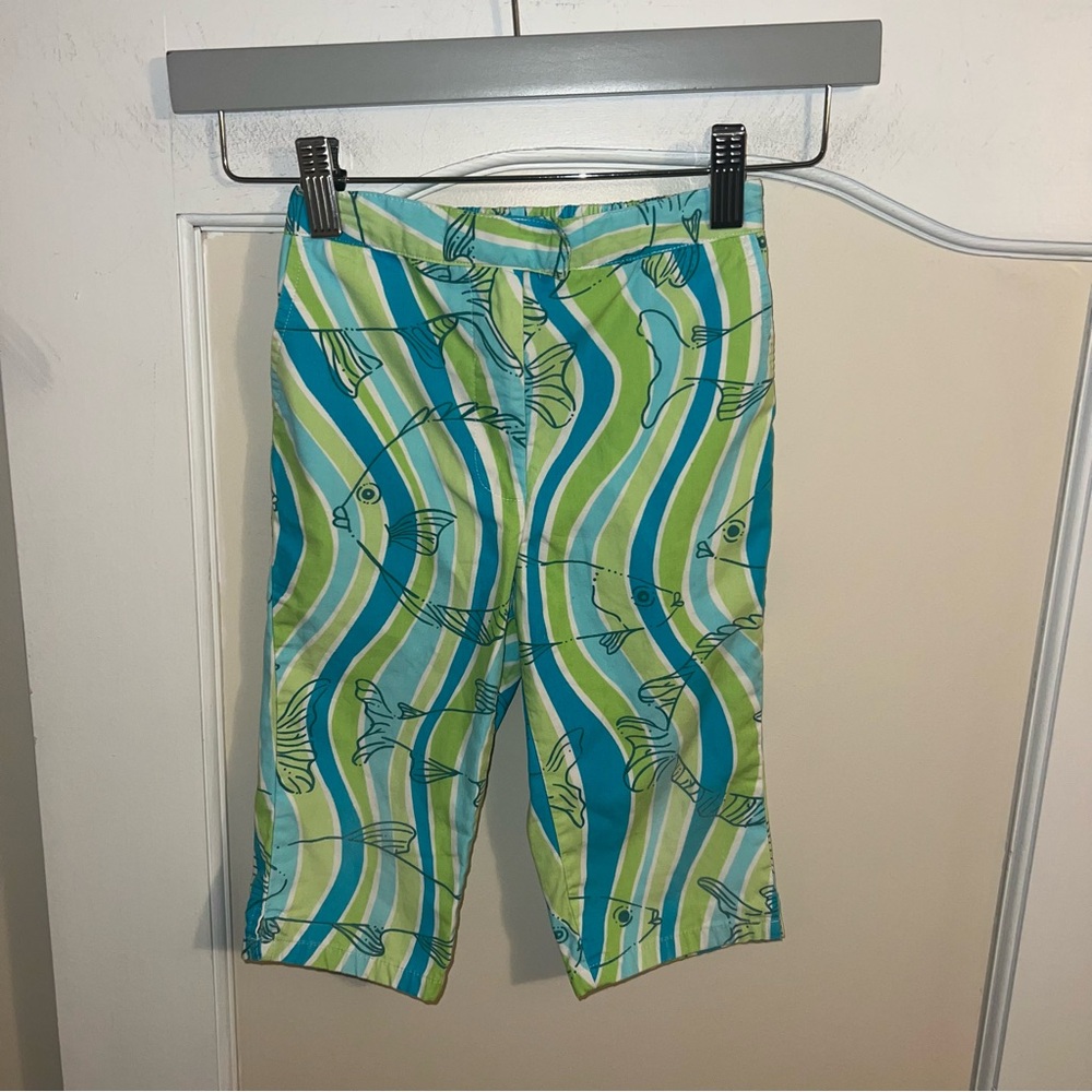 Vintage Lilly Pulitzer Fish Beach Waves Theme Cotton Pants Cropped